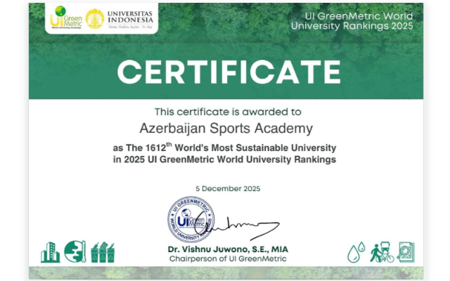 Azərbaycan İdman Akademiyası “GreenMetric Ranking 2025”də